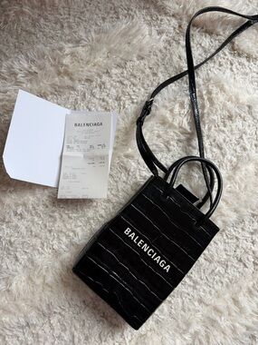 Balenciaga Black Croc-Embossed Leather Mini Crossbody Bag